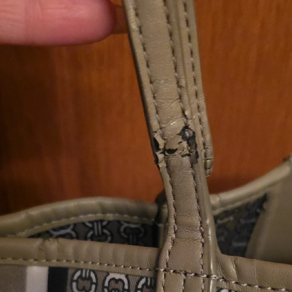 Tory Burch Gray Logo Canvas Tote with Center Stripe